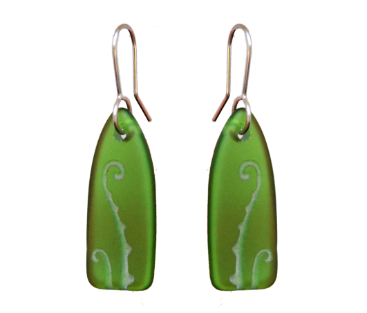 Glass Fern Frond Earrings - Green